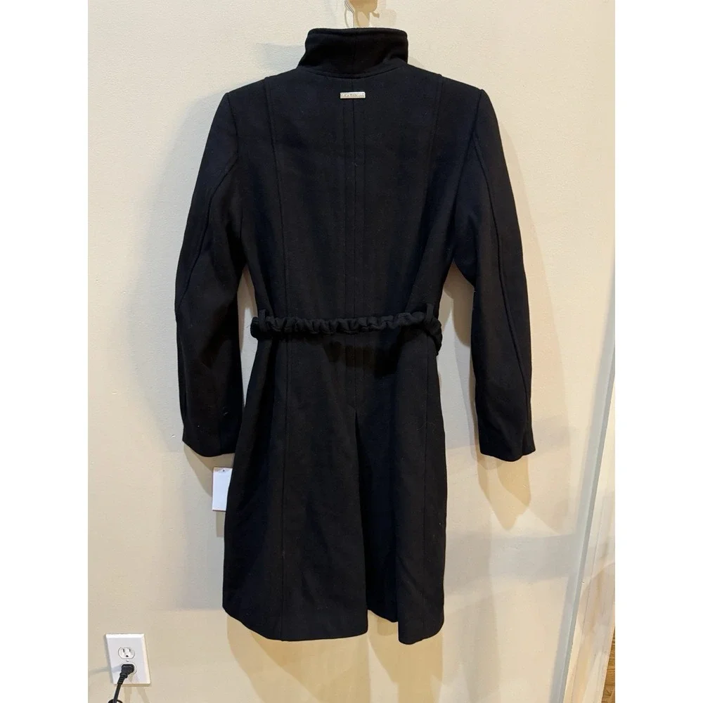 Vince Camuto Womens Chain-Belt Walker Coat Wool Blend Black Size Petite XS